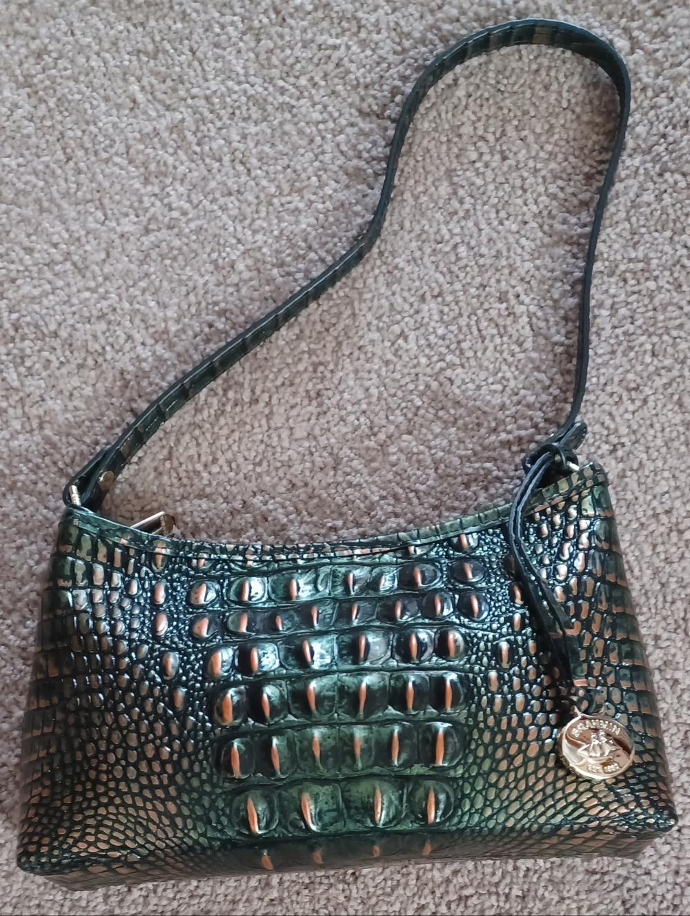 Brahmin Retired Samba Melbourne Green Croc-Embossed Shoulder Bag